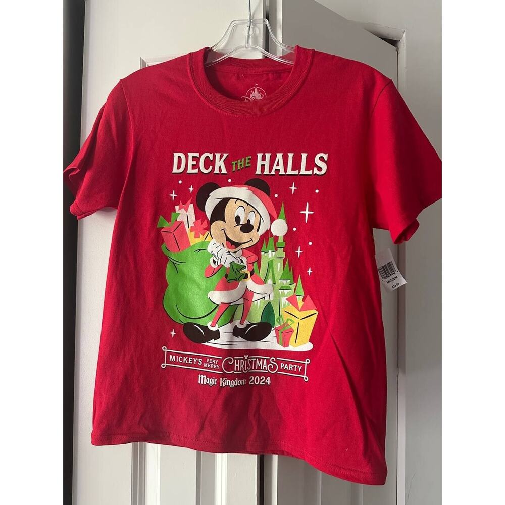 KIDS Disney World Parks 2024 Mickey's Very Merry Christmas Party Red Shirt |M